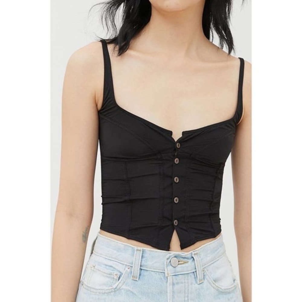 UO Out From Under Seemed Mesh Button Front Top Black Size Small
